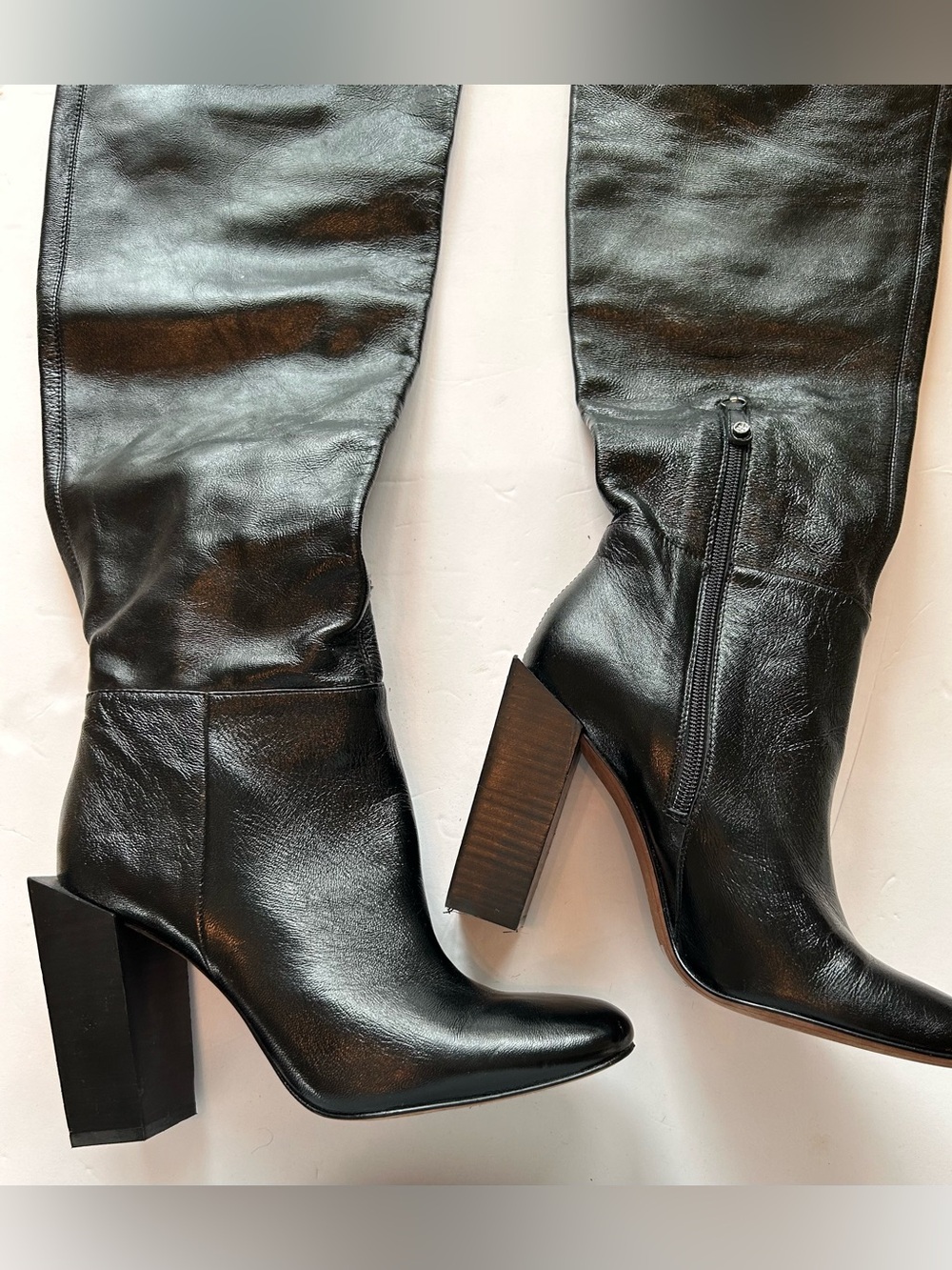 BCBG Black Leather Over-the-Knee Block Heel Boots